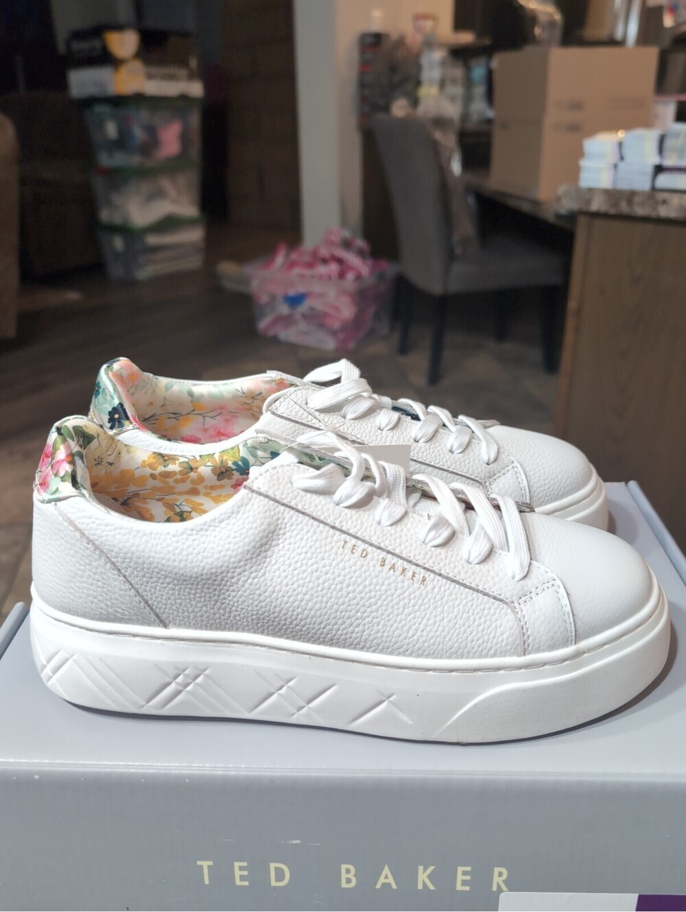 Ted Baker Adison Floral White Leather Platform Sneakers Women's US 8.5 NWT Box